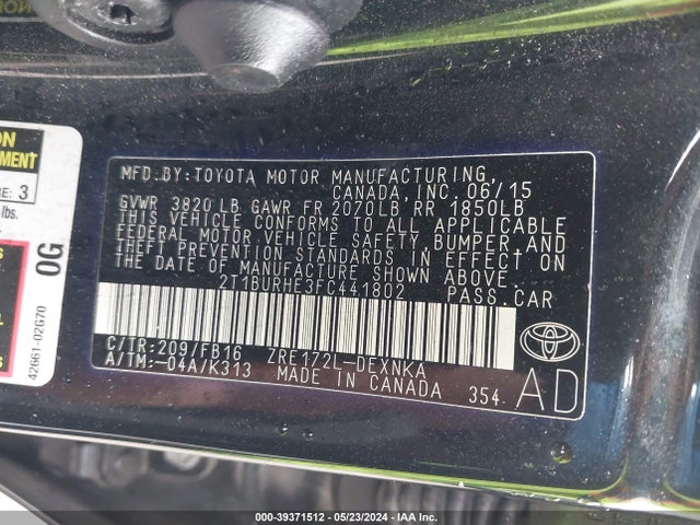 Toyota COROLLA LE 2015 2T1BURHE3FC441802 Image 9
