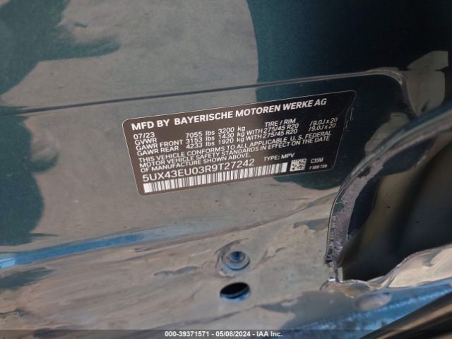 5UX43EU03R9T27242 BMW X5 Phev Xdrive50e