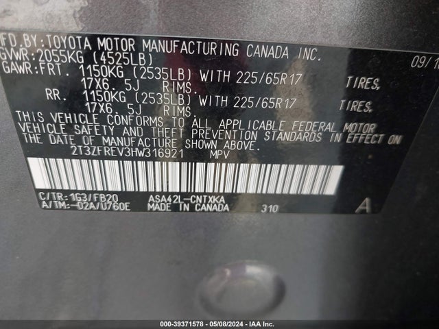 Toyota RAV4 LE 2017 2T3ZFREV3HW316921 Image 9