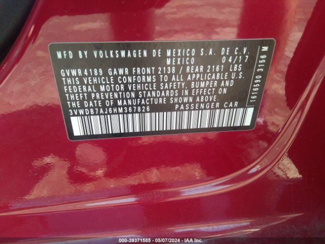3VWDB7AJ6HM367826 Volkswagen Jetta 1.4t Se