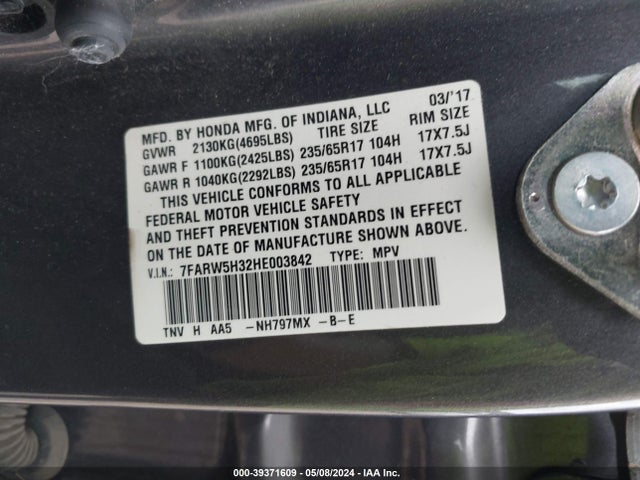 Honda CR-V LX 2017 7FARW5H32HE003842 Image 9
