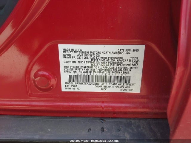 4A4AR4AW7FE041184 Mitsubishi Outlander Sport Gt