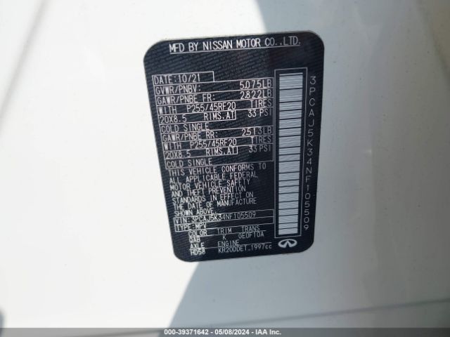 3PCAJ5K34NF105509 Infiniti Qx55 Essential Awd