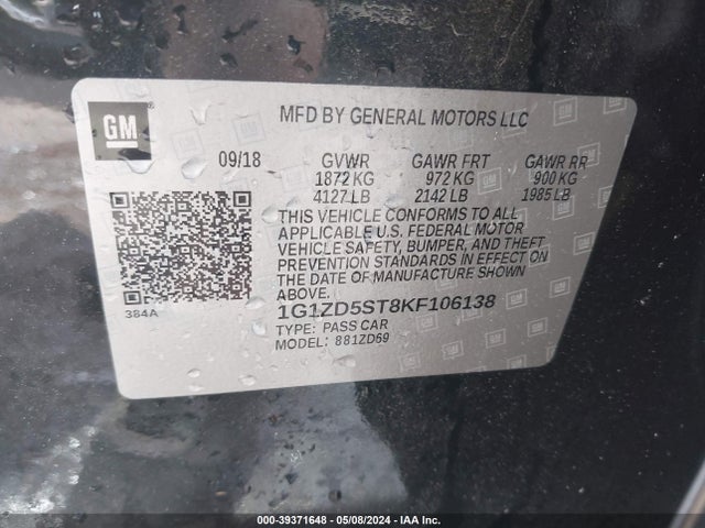 Chevrolet MALIBU LT 2019 1G1ZD5ST8KF106138 Image 9
