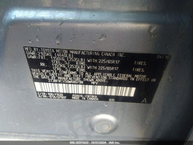 Toyota RAV4 LE 2016 2T3BFREV5GW480798 Image 9