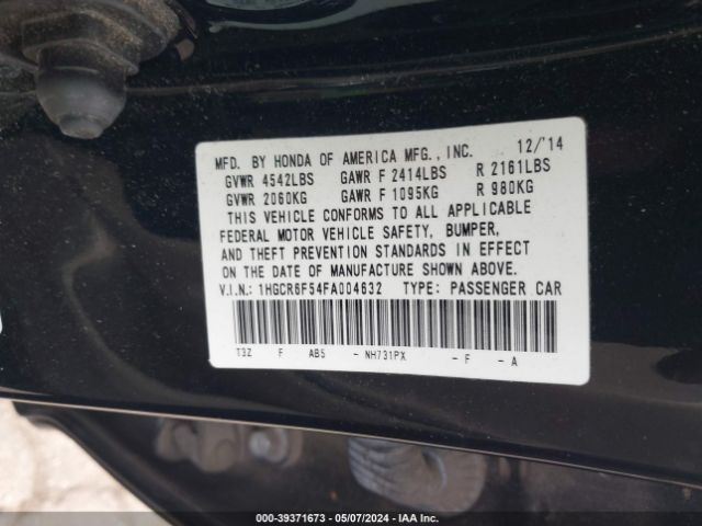 1HGCR6F54FA004632 Honda Accord Hybrid Ex-l