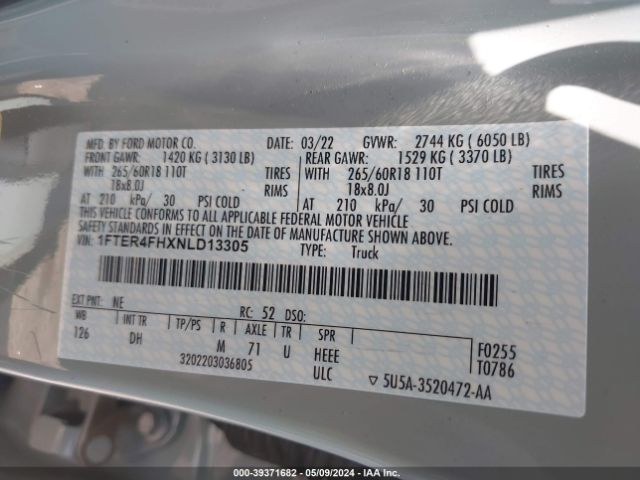1FTER4FHXNLD13305 Ford Ranger Lariat