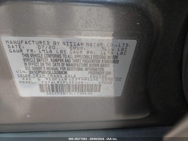Nissan Kicks S Xtronic Cvt 2020 3N1CP5BV3LL538636 Image 9