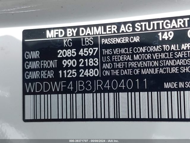 WDDWF4JB3JR404011 Mercedes-Benz C 300
