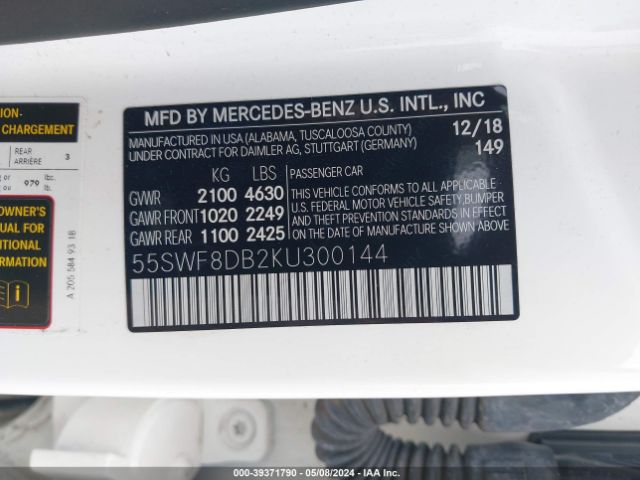 55SWF8DB2KU300144 Mercedes-Benz C 300