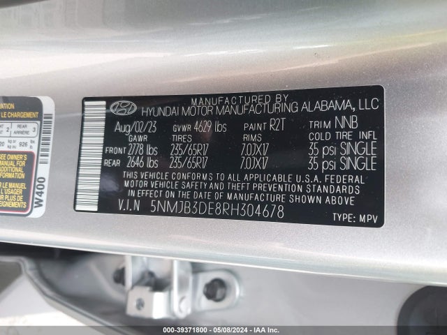 Hyundai TUCSON SEL 2024 5NMJB3DE8RH304678 Image 9