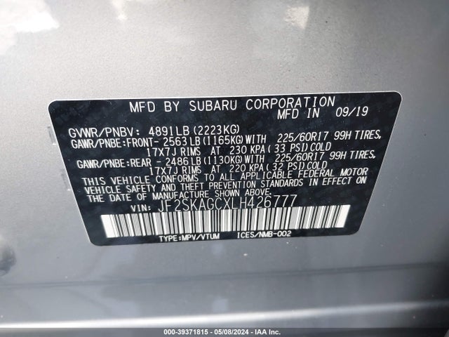 Subaru Forester Premium 2020 JF2SKAGCXLH426777 Image 9