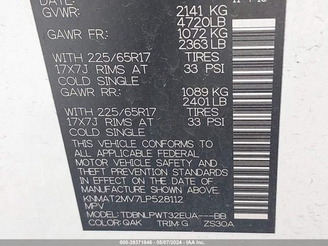 Nissan Rogue S Intelligent Awd 2020 KNMAT2MV7LP528112 Image 9