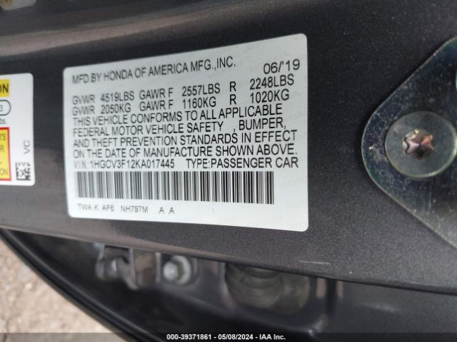 1HGCV3F12KA017445 Honda ACCORD HYBRID
