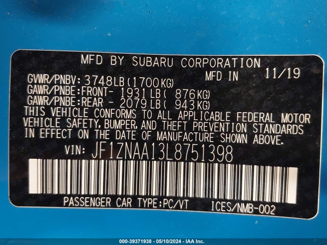 Toyota 86 2020 JF1ZNAA13L8751398 Image 9