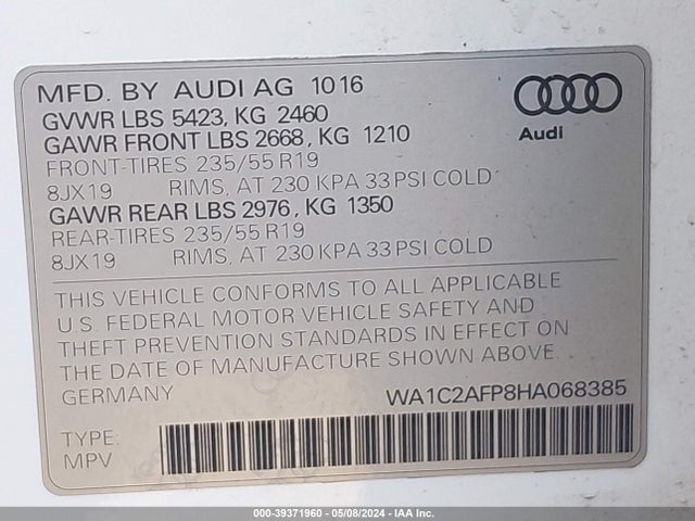 Audi Q5 2.0t Premium 2017 WA1C2AFP8HA068385 Image 9