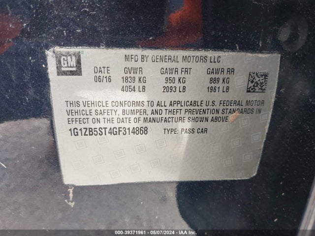 Chevrolet MALIBU LS 2016 1G1ZB5ST4GF314868 Image 9