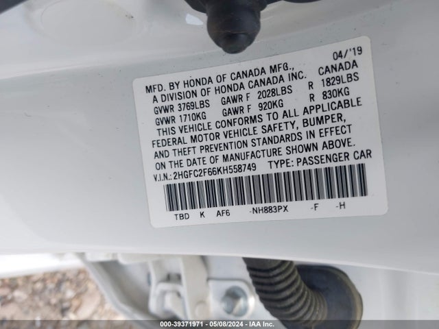 Honda Civic Lx 2019 2HGFC2F66KH558749 Image 9