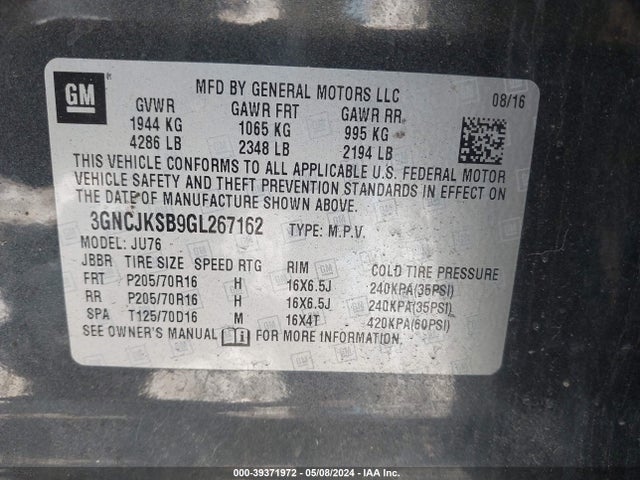 Chevrolet Trax 1ls 2016 3GNCJKSB9GL267162 Image 9