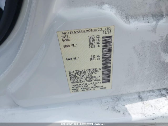 Nissan Altima 2.5 Sr 2019 1N4BL4CV1KC142475 Image 9