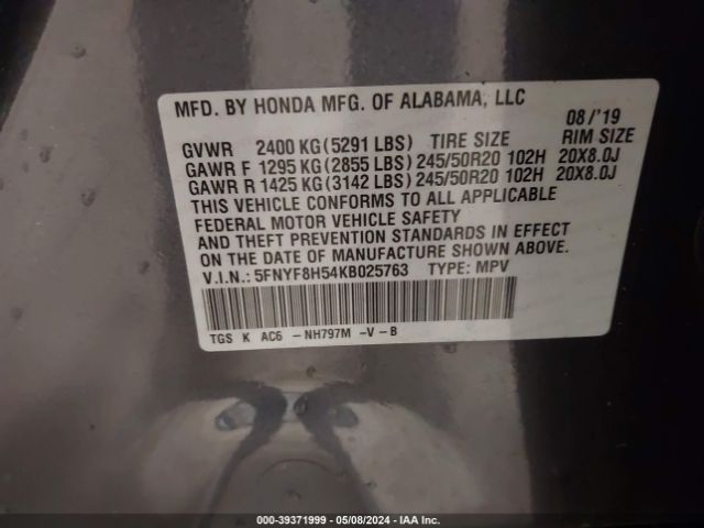 5FNYF8H54KB025763 Honda Passport Ex-l