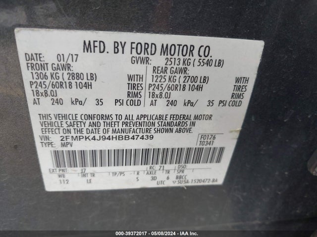 Ford EDGE SEL 2017 2FMPK4J94HBB47439 Image 9