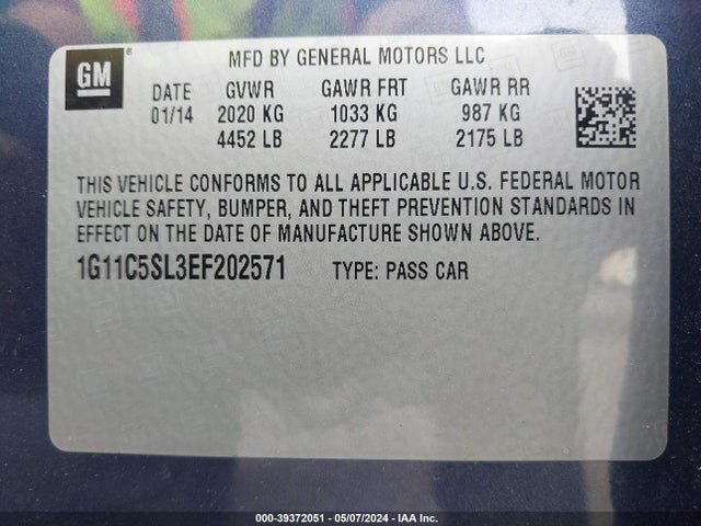 Chevrolet MALIBU 1LT 2014 1G11C5SL3EF202571 Image 9