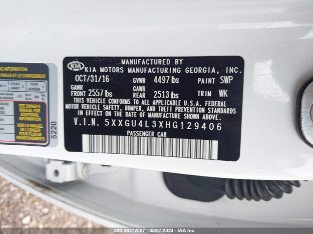 KIA OPTIMA EX 2017 5XXGU4L3XHG129406 Image 9
