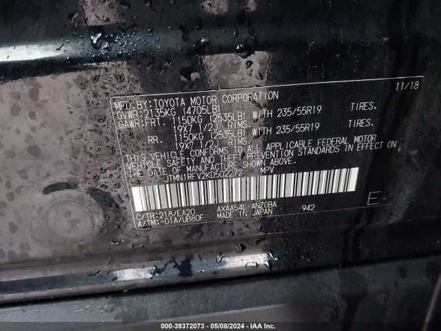 Toyota Rav4 Limited 2019 JTMN1RFV2KD502272 Image 9