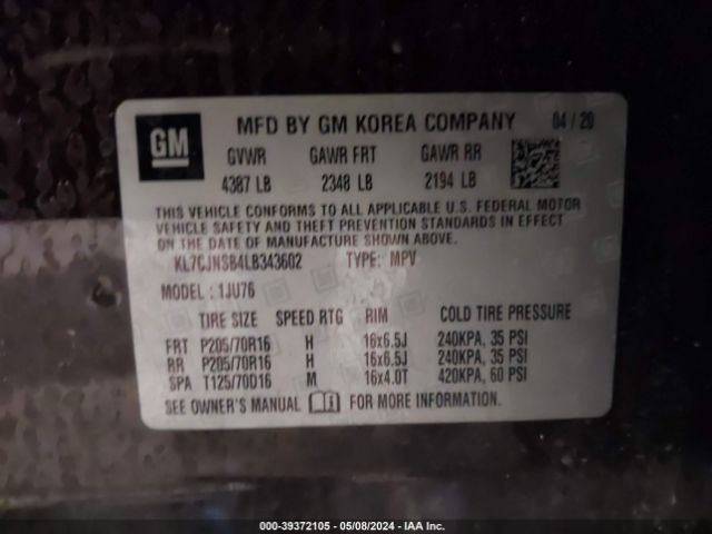 KL7CJNSB4LB343602 Chevrolet Trax Awd Ls