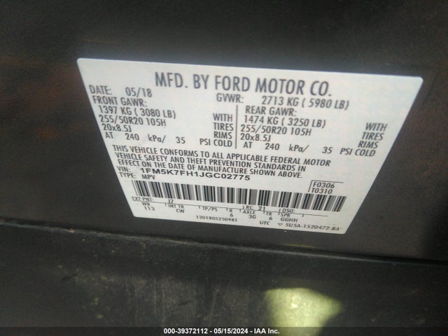 Ford Explorer Limited 2018 1FM5K7FH1JGC02775 Image 9