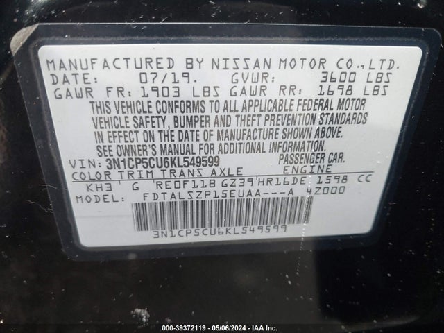 Nissan KICKS SV 2019 3N1CP5CU6KL549599 Image 9