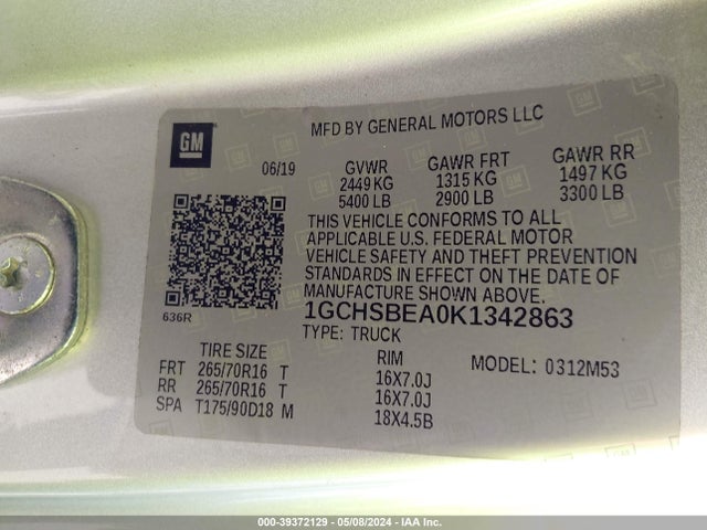 Chevrolet Colorado Wt 2019 1GCHSBEA0K1342863 Image 9