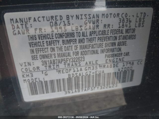 3N1AB7AP5FY322623 Nissan SENTRA SL