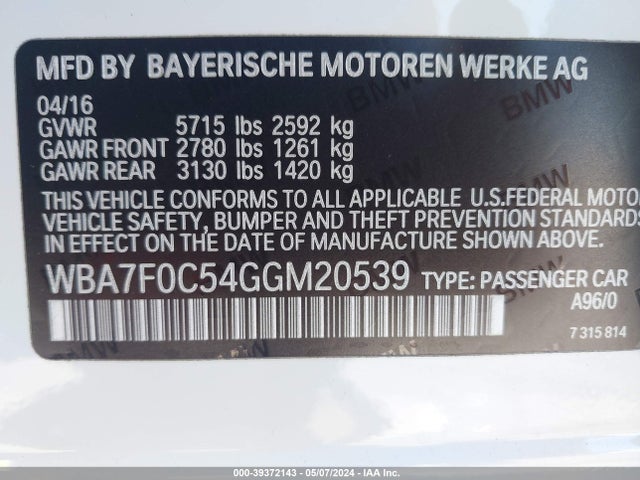 WBA7F0C54GGM20539 BMW 750i