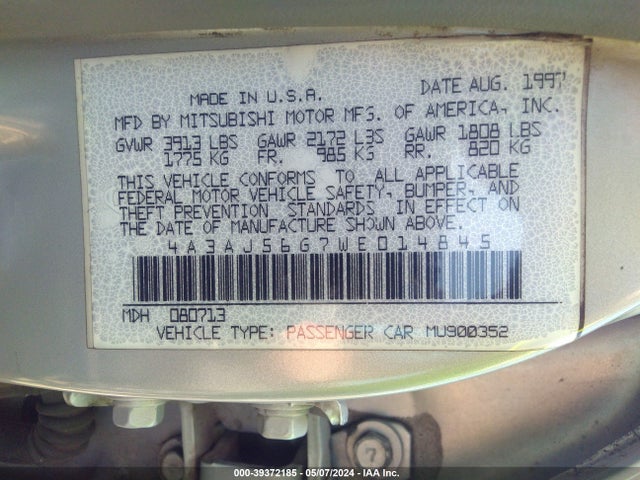 1998 MITSUBISHI GALANT 4A3AJ56G7WE014845 Photo 8