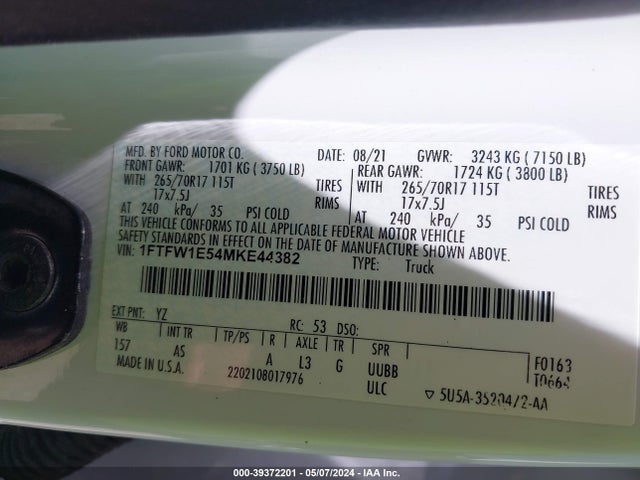 Ford F-150 Xl 2021 1FTFW1E54MKE44382 Image 9