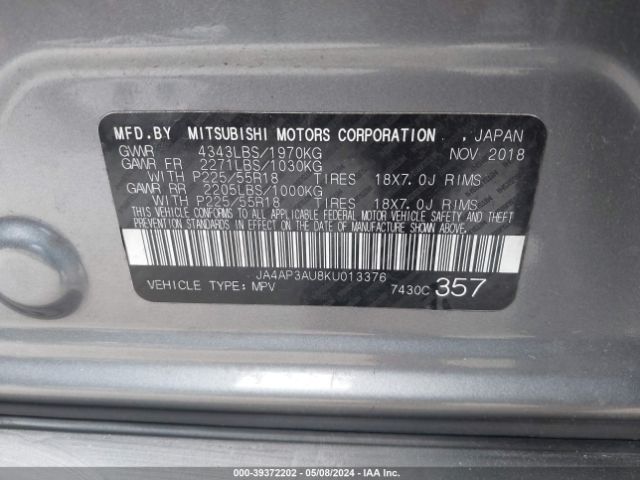 JA4AP3AU8KU013376 Mitsubishi Outlander Sport 2.0 Es