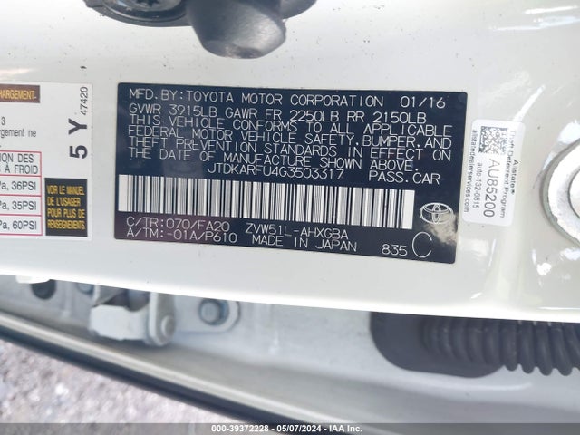 Toyota Prius Three 2016 JTDKARFU4G3503317 Image 9