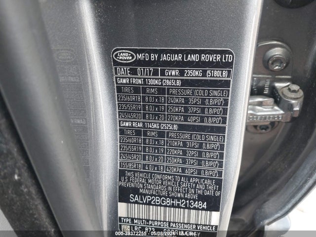 SALVP2BG8HH213484 Land Rover Range Rover Evoque Se/se Premium