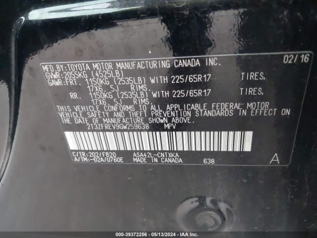 2T3ZFREV9GW259638 Toyota RAV4 LE