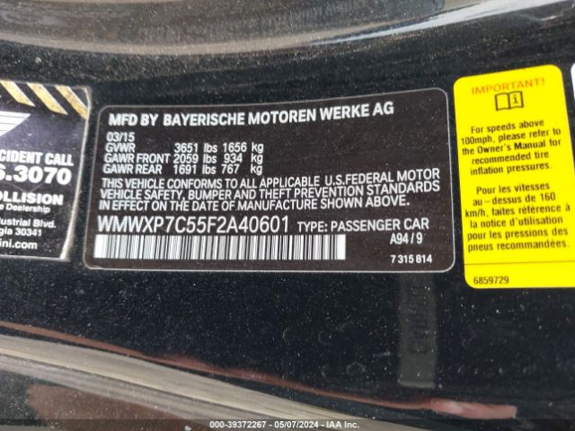 WMWXP7C55F2A40601 Mini Hardtop Cooper S