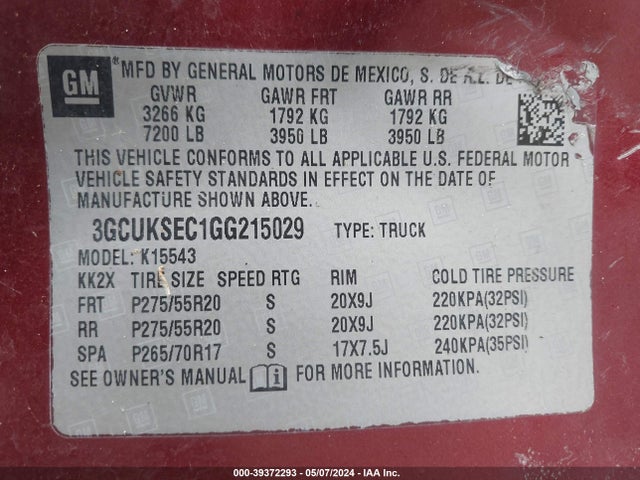 Chevrolet Silverado 1500 1lz 2016 3GCUKSEC1GG215029 Image 9
