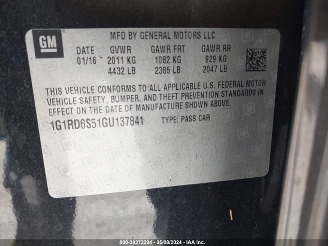 Chevrolet Volt Premier 2016 1G1RD6S51GU137841 Image 9