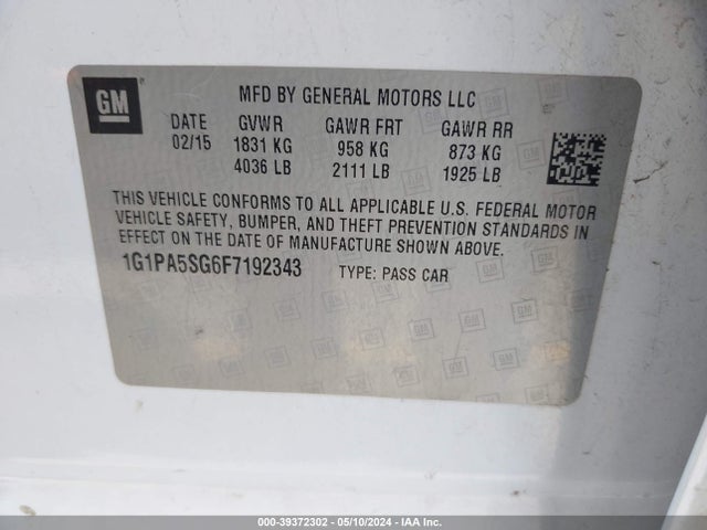 Chevrolet Cruze Ls Auto 2015 1G1PA5SG6F7192343 Image 9