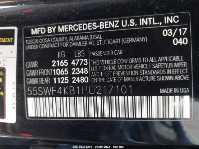 55SWF4KB1HU217101 Mercedes-Benz C 300 4matic/luxury 4matic/sport 4matic