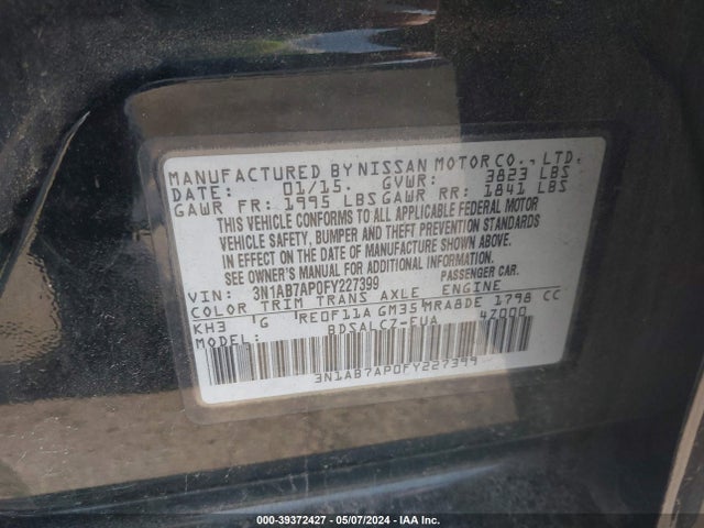 Nissan SENTRA S 2015 3N1AB7AP0FY227399 Image 9