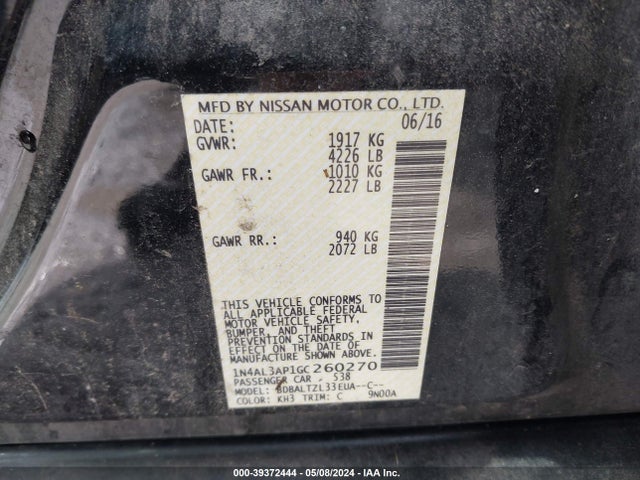 Nissan Altima 2.5 Sl 2016 1N4AL3AP1GC260270 Image 9