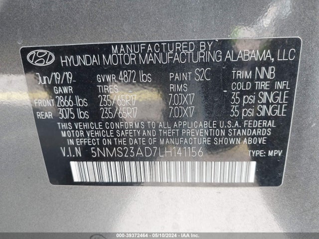 Hyundai Santa Fe Se 2020 5NMS23AD7LH141156 Image 9