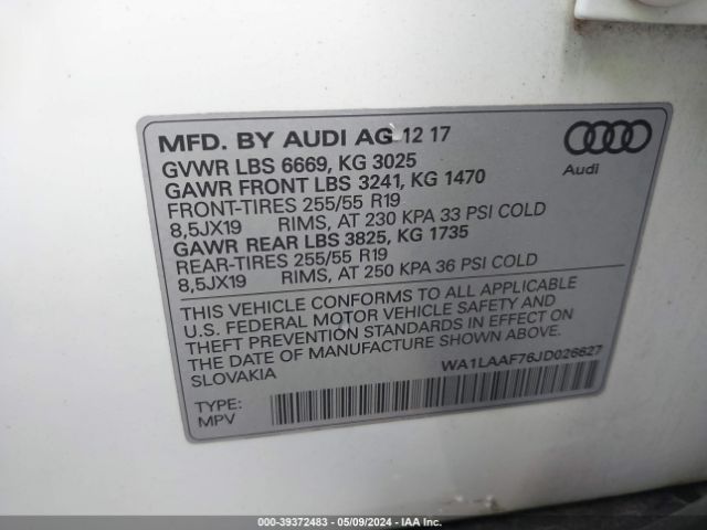WA1LAAF76JD026627 Audi Q7 3.0t Premium